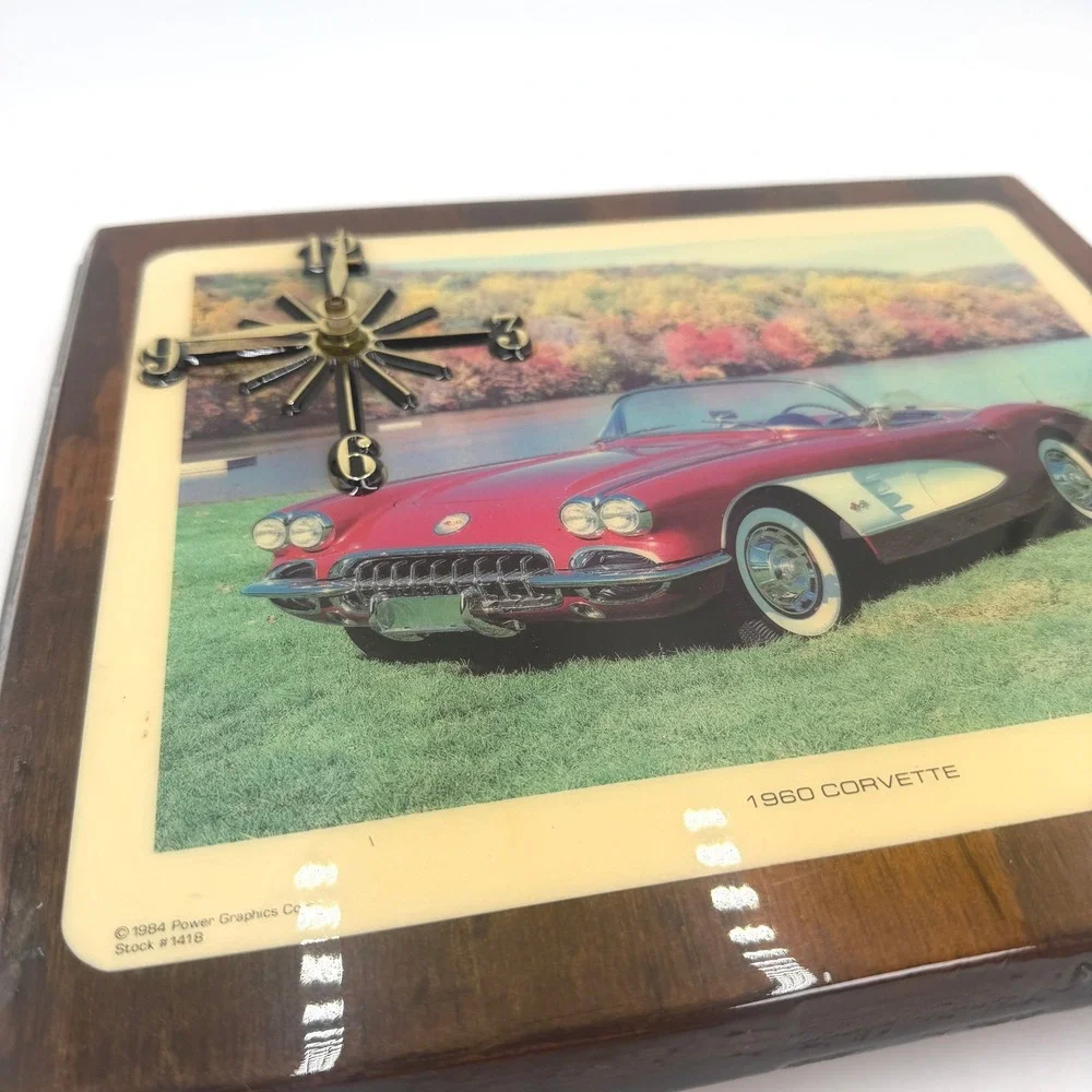 Vintage 1984 1960 Corvette Wall Clock Handmade Wood Plaque Working Car Decor